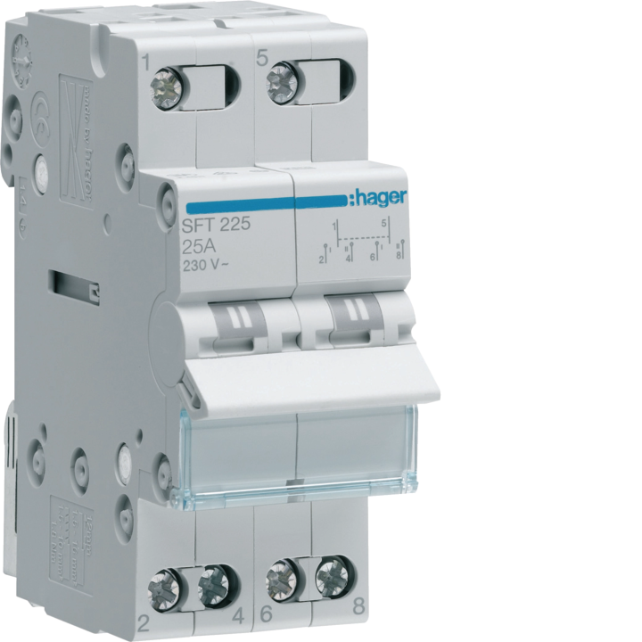 Hager SFB225 2P 25A Centre Off Changeover Switch