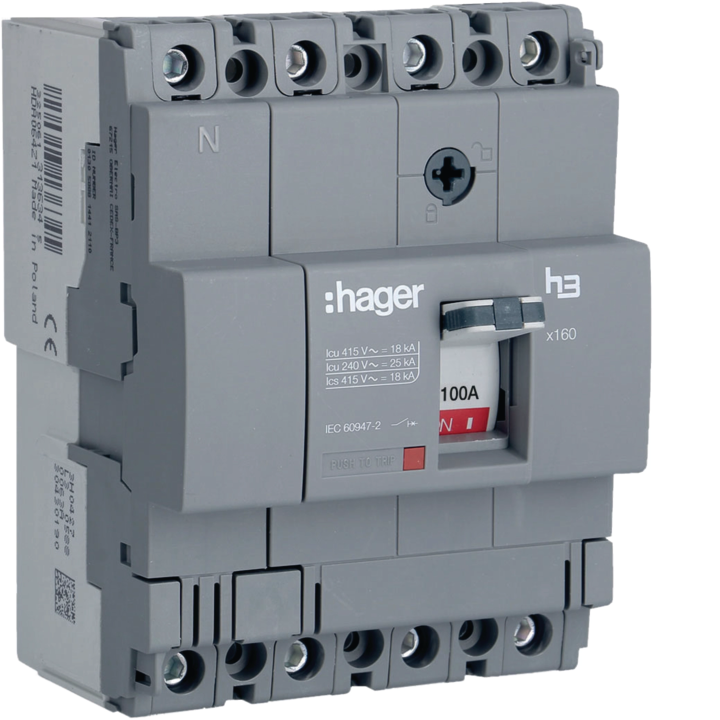 Автоматический выключатель Hager HDA101L, 4P, 100A, 18kA