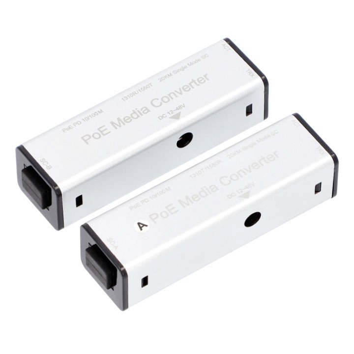 VidiLine VIDI-FZW-MC PoE Powered Fiber Optic Media Converter Set, up to 20 km