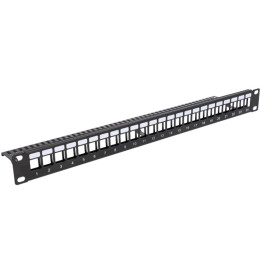 VidiLine R19-PP24 19" 24-Port 1U Keystone Patch Panel, Metal, Black