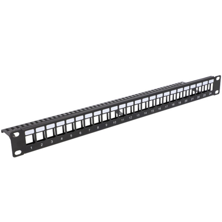 VidiLine R19-PP24 19" 24-Port 1U Keystone Patch Panel, Metal, Black