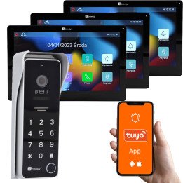 Genway F-S9V13-2W-C-3 2-Wire Video Doorbell Kit with 3x 7" Touch Monitors, WiFi Tuya