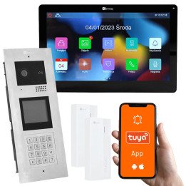 Genway KIT-F-M91-V13C-A01 Multi-Apartment Video Intercom Kit for 2 Families with Extra Handset, Code/Card/Fob Entry, Tuya Smartp