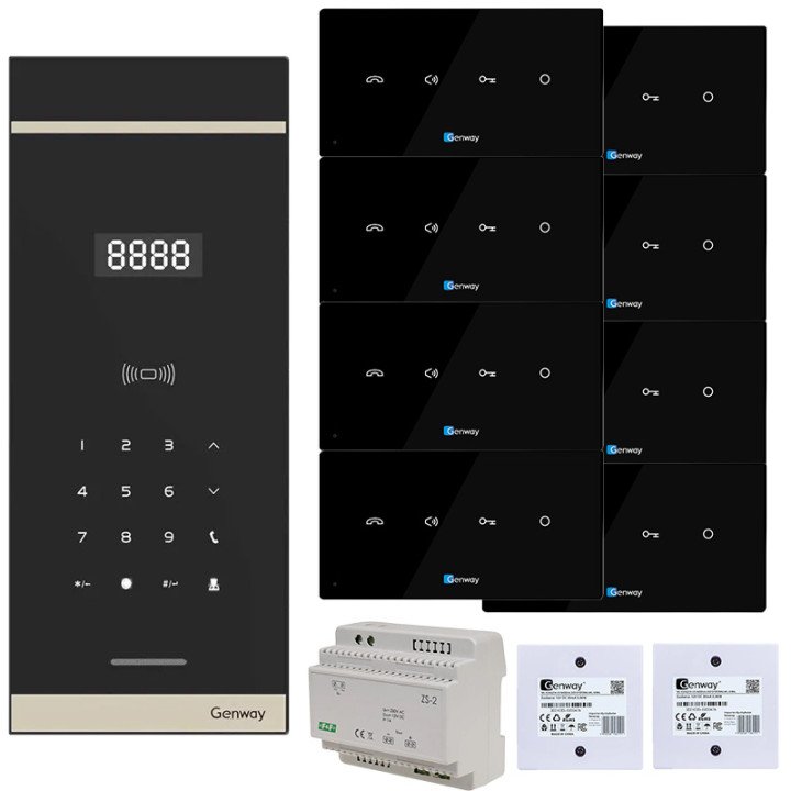 Genway WL-03NL-V3 Digital Intercom Kit for 8 Apartments, Hands-Free, Polish Voice Prompts