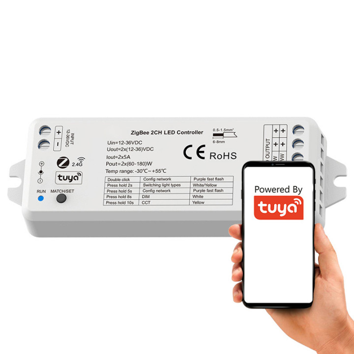 Светодиодный контроллер MONO CCT 2*5A 12-36V Switch SD Series ZigBee + RF HUE TUYA