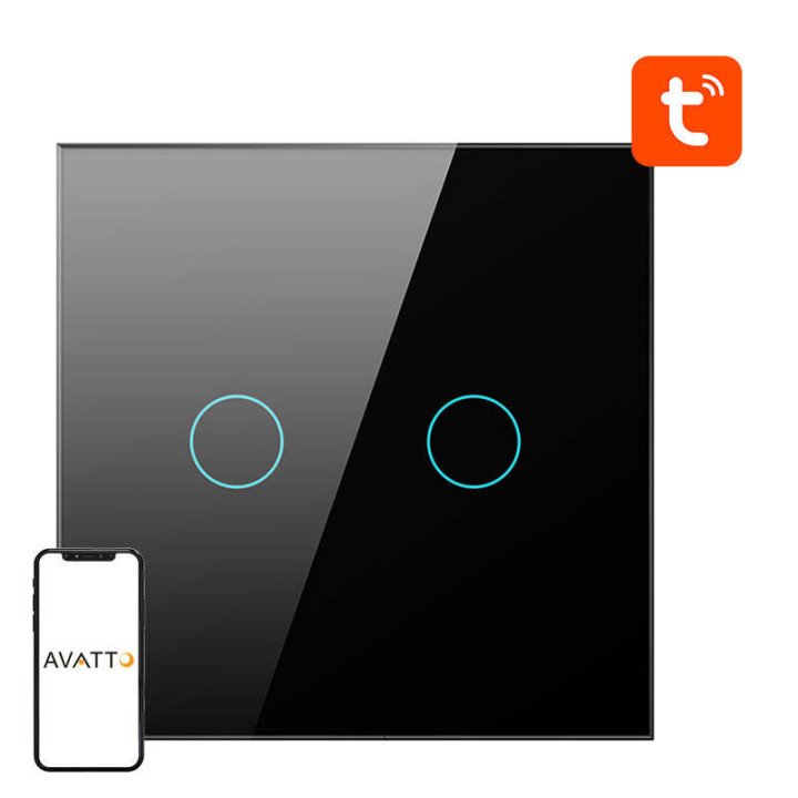 Avatto ZTS02-EU-B2 Smart Light Switch ZigBee 2-Way TUYA (Black)