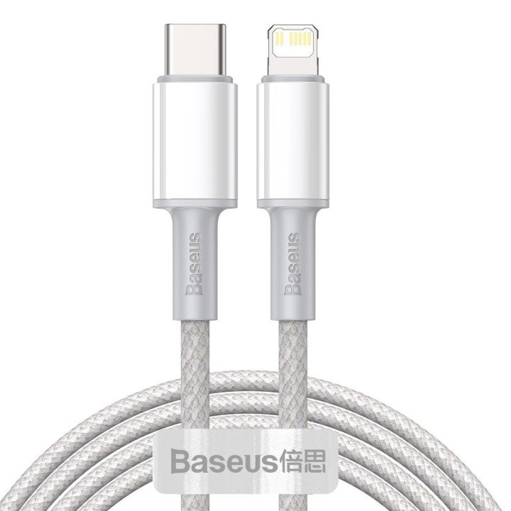 Baseus CATLGD-A02 USB-C to Lightning High Density Braided Cable, 20W PD, 2m (White)