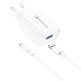 Foneng EU13 18W USB Wall Charger + USB to Micro USB Cable, 3A (White)