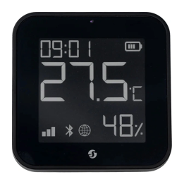 Shelly BLU H&T displejs ZB – temperatūras, mitruma un gaismas sensors ar e-papīra displeju, Zigbee, Bluetooth, melns