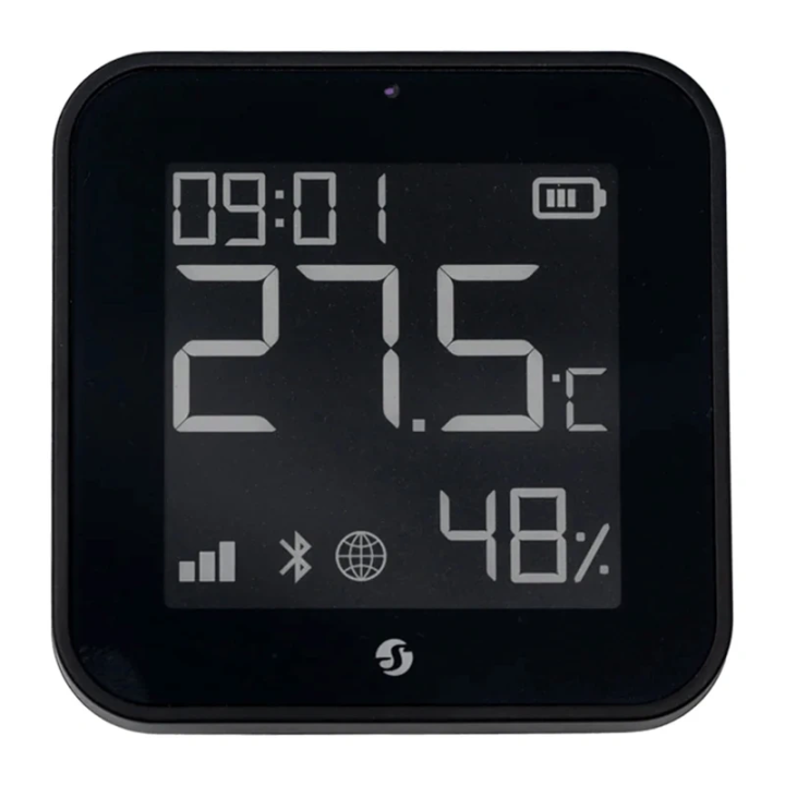Shelly BLU H&T displejs ZB – temperatūras, mitruma un gaismas sensors ar e-papīra displeju, Zigbee, Bluetooth, melns