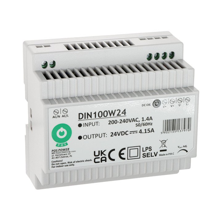 POS DIN100W24 100W 24V DIN sliedes barošanas bloks
