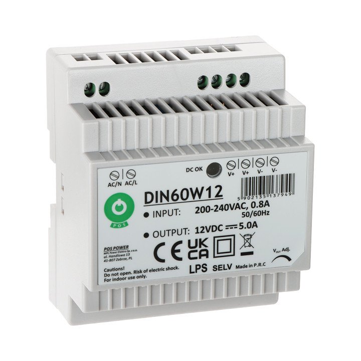 POS DIN60W12 60W блок питания DIN-рейка 12В 5А