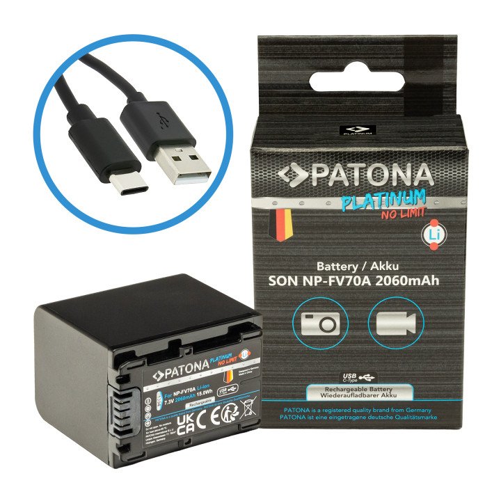 Patona PT1394 Battery for Sony NP-FV70A 2060mAh Li-Ion with USB-C Charging