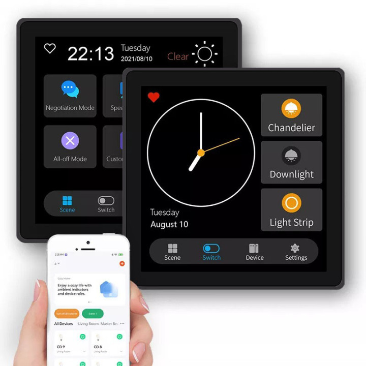 4 collu skārienpanelis | Ainas vadība un 3 gaismas shēmas | ZigBee TUYA Smart
