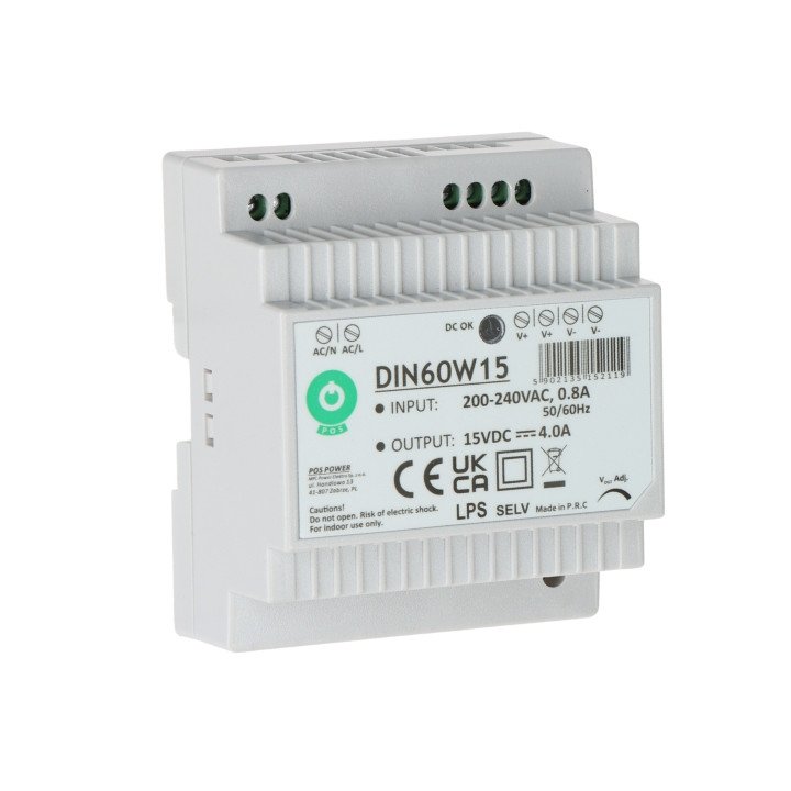POS DIN60W15 DIN sliedes barošanas bloks 60W 15V DC