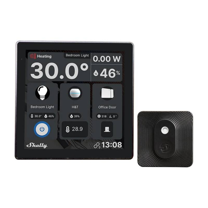 Shelly Sienas displejs Wi-Fi + Bluetooth skārienekrāna sienas slēdzis un vadības panelis (melns) + BLU H&T sensors - Sonoff, Sma