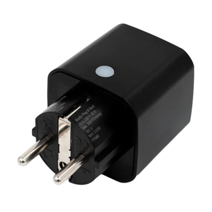 Shelly Plug M Gen3 — Wi-Fi + Bluetooth, Matter saderīgs viedspraudnis ar enerģijas uzraudzību, melns