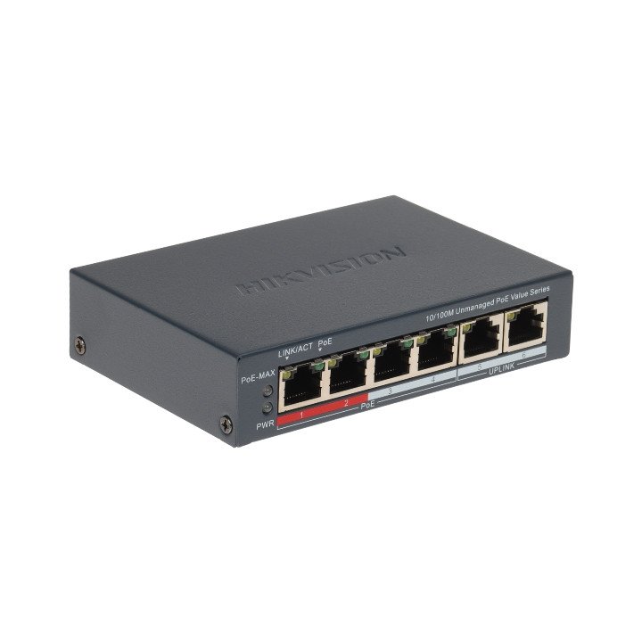 Hikvision DS-3E0106P-E/M(B) PoE slēdzis 4 porti 55W