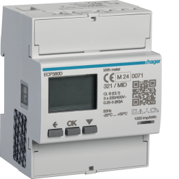 Hager ECP380D 3-Phase kWh Meter Direct 80A 4M S0 MID