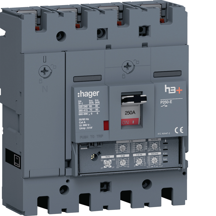 Hager HET251JR MCCB H3+ P250 LSI 4x250A 70kA