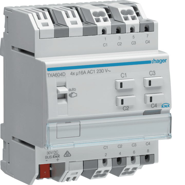 Автоматический выключатель Hager TXA604D, 16A, 4P, C-Curve MCB