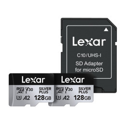 Комплект из 2 карт памяти Lexar High-Performance Silver Plus microSDXC 2x128 ГБ + адаптер