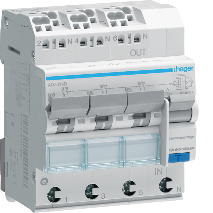 Hager ADZ316D RCBO 1P+N 6kA B-16A 30mA Type A