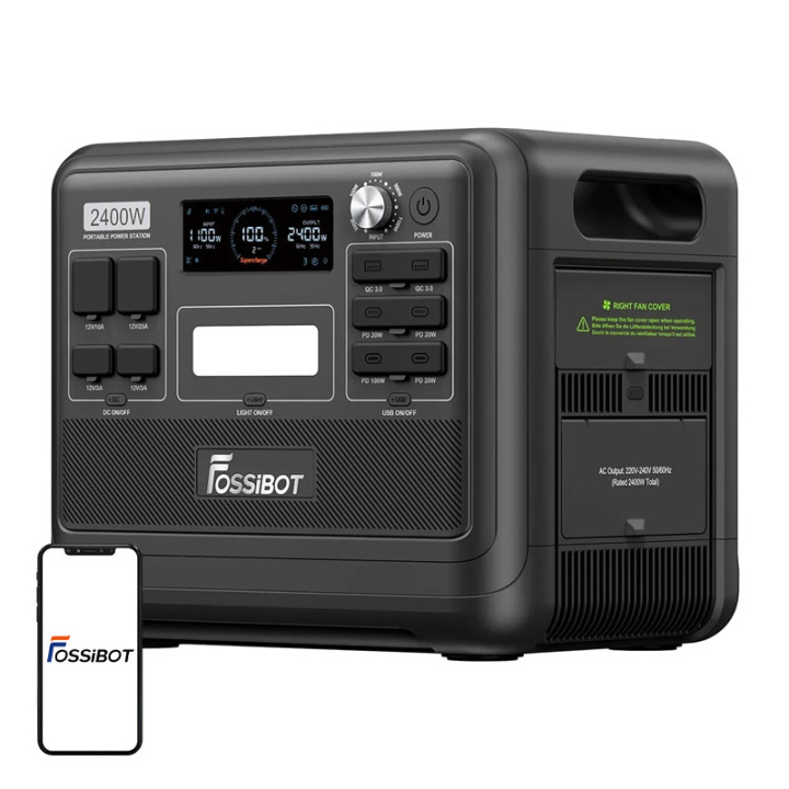 FOSSIBOT F2400 2400 W uzlādes stacija (melna)