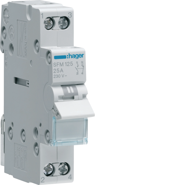 Hager SFM125 1P 25A Manual Changeover Switch