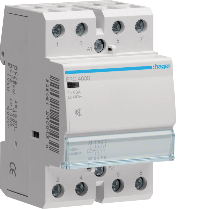 Контактор Hager ESC463S, без шума, 63A, 4NO, 230V