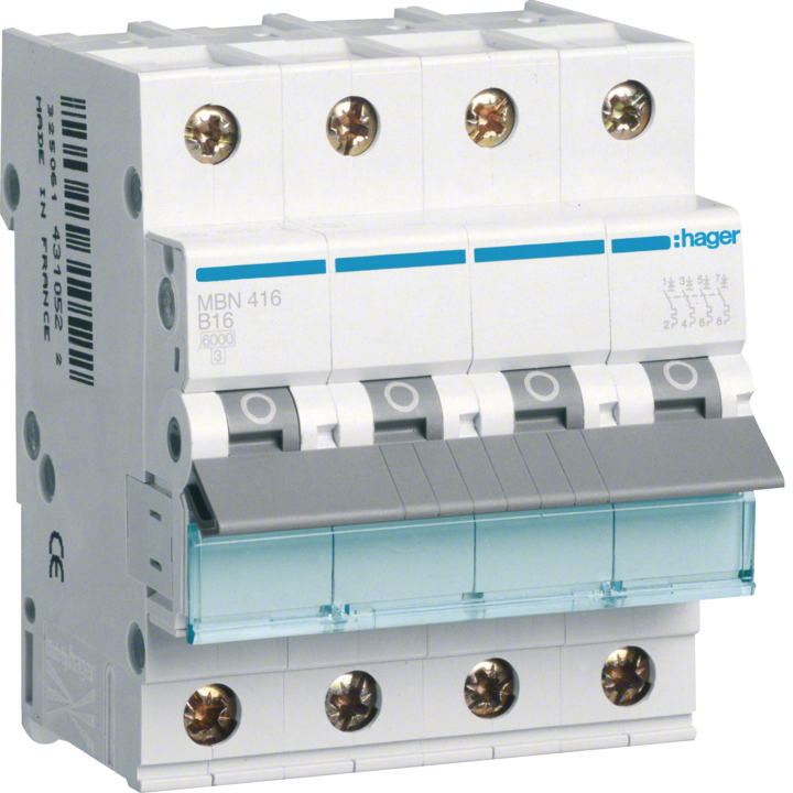 Автоматический выключатель Hager MBN316, 4P, 6kA, B-16A, 4М