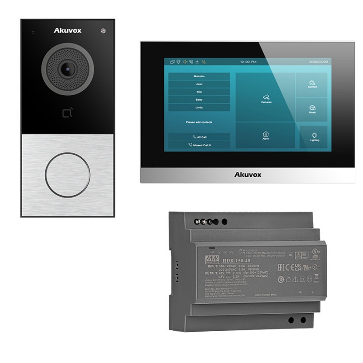 Akuvox E12S video domofonu komplekts — āra paneļa sudraba krāsa + C313W-LP-2 7 collu monitors