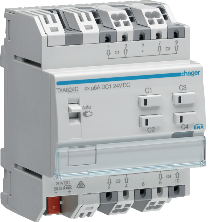 Hager TXA624D Output Device for 4 Shutters/Blinds 24V