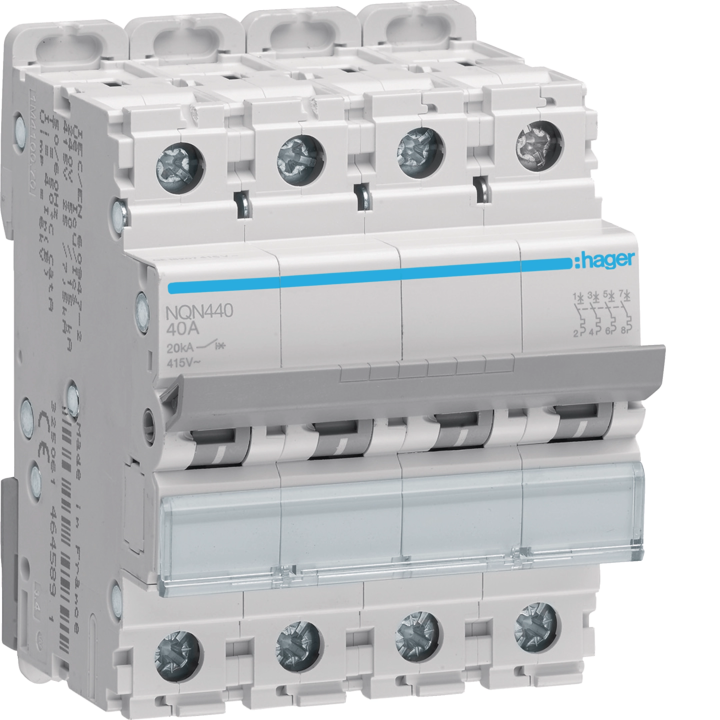 Автоматический выключатель Hager NQN440 MCB, 4P, 40A, B-кривая, 20kA, 4M