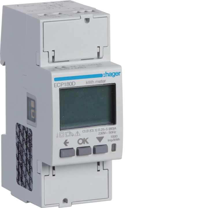 Hager ECP180D 1-Phase kWh Meter Direct 80A 2M S0 MID