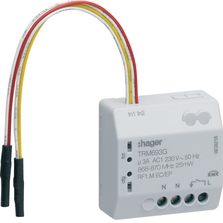 Модуль Hager TRM693G KNX с одним выходом 3A 230V + 2 входа питания сети