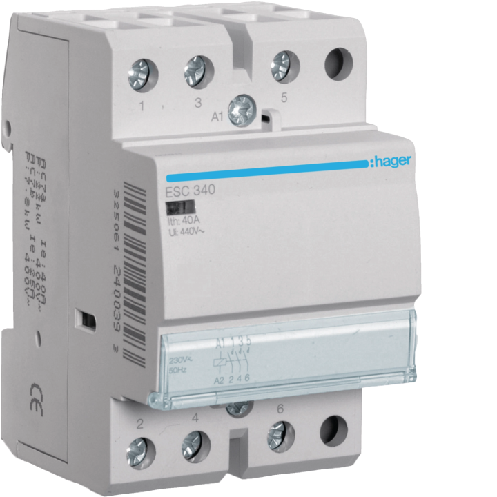 Hager ESC340 Contactor 40A 3NO 230V AC