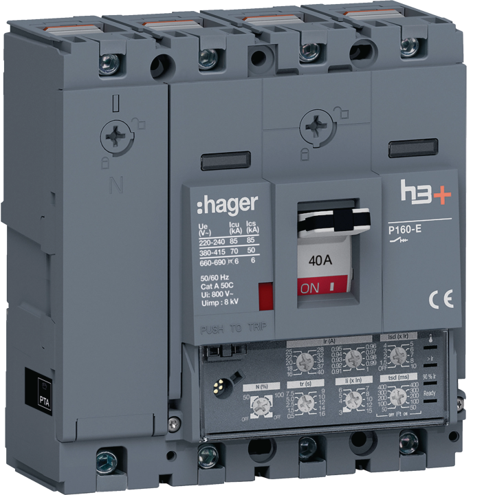Автоматический выключатель Hager HES041JC MCCB H3+ P160 LSI, 4x40A, 70kA