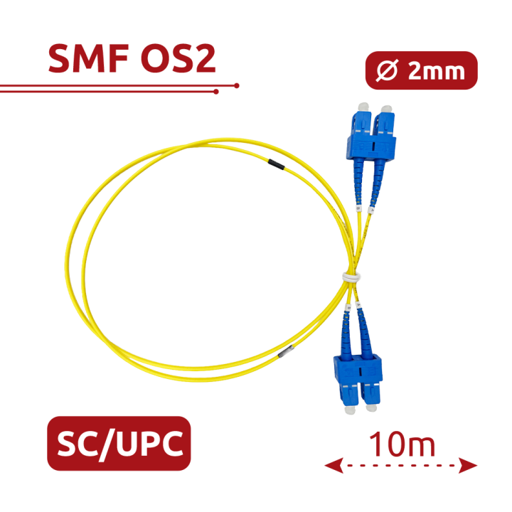 SAFIRE SF-SC-UPC-SC-UPC-OS2-DX-10M-Y SC/UPC to SC/UPC OS2 Duplex Single-Mode Fiber Patch Cable 10m