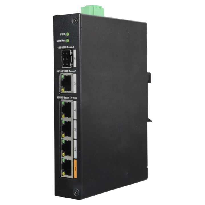 DAHUA XS-SW0604HIPOE-F-60-DIN 5-Port Managed PoE Switch, 4 PoE Ports, 60W Budget, DIN Rail
