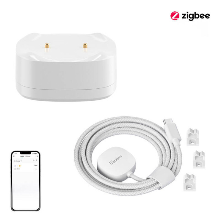 SONOFF SNZB-05P ūdens noplūdes/plūdu sensors, ar noteikšanas kabeli (komplekts) - Sonoff, SmartWise, Shelly ES vairumtirdzniecīb