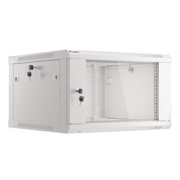 Lanberg :: Шкаф-стойка 19 дюймов для настенного монтажа 6U/600X600 (плоский корпус) V2 Серый, Стеклянная дверь