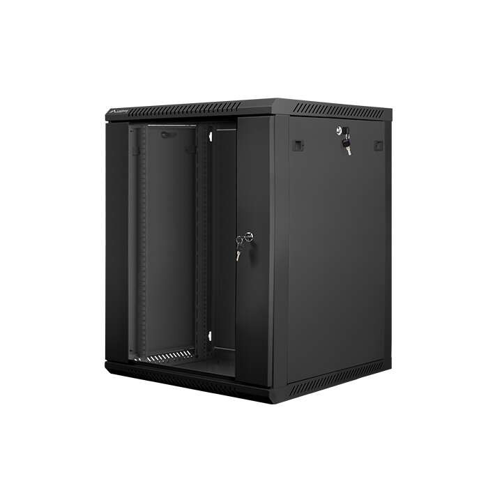 Lanberg :: Rack Cabinet 19” Sienas stiprinājums 15U/600X600 (plakans iepakojums) V2 Melns, Stikla durvis