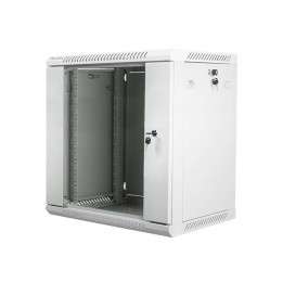 Lanberg :: Шкаф-стойка 19 дюймов для настенного монтажа 12U/600X450 (плоский корпус) V2 Серый, Стеклянная дверь