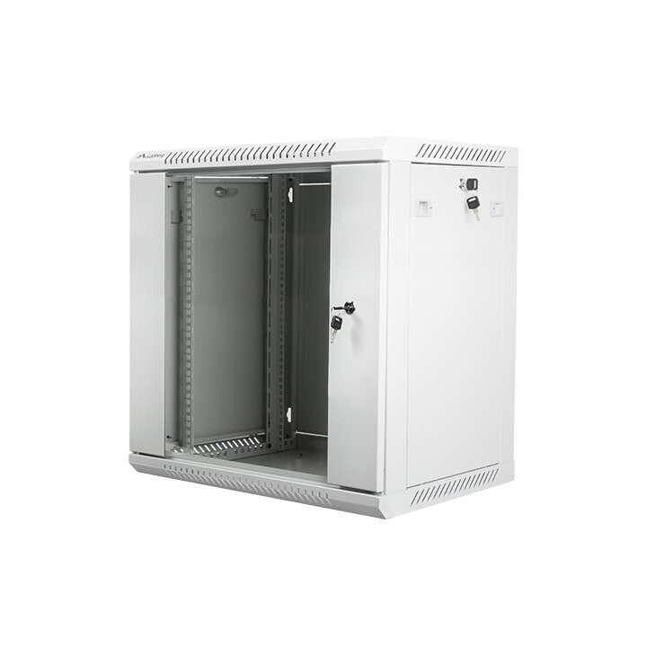Lanberg :: Шкаф-стойка 19 дюймов для настенного монтажа 12U/600X450 (плоский корпус) V2 Серый, Стеклянная дверь