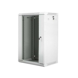 Lanberg :: Шкаф-стойка 19 дюймов для настенного монтажа 18U/600X450 (плоский корпус) V2 Серый, Стеклянная дверь