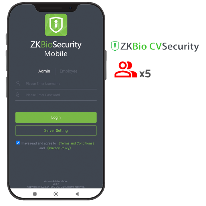 ZKTECO ZK-SOF-BIOCV-MBAPP-5ACC Biometrijas terminālis