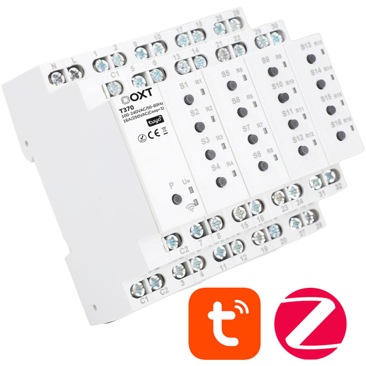 OXT 16 kanālu ZigBee 3.0 viedreleja moduļa DIN sliedes stiprinājums Tuya