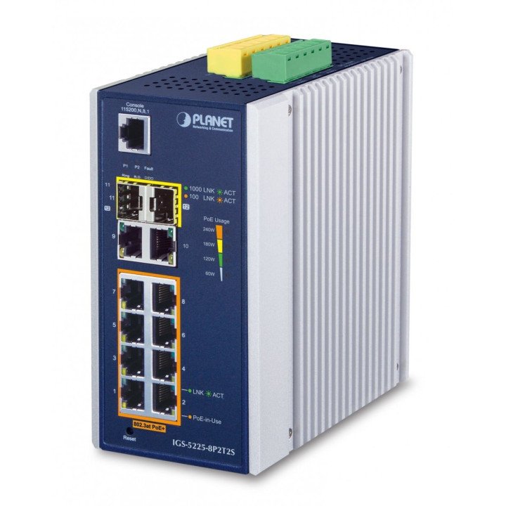 PLANET IGS-5225-8P2T2S Industrialais PoE+ slēdzis 8 porti 2.5G SFP