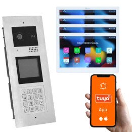 Genway KIT-F-M91-V13-4 Multi-Apartment Video Intercom Kit with 4 Touchscreen Monitors, 4 Families, Code/Card/Key Fob Access, Tuy